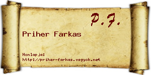 Priher Farkas névjegykártya